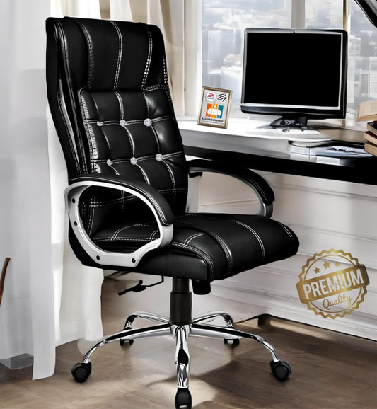 E.A Diamond High Back Boss Royal for Office/Computer/Desk/Leatherette Revolving Chair with Pure Soft Cushioned Arm Rest & Height Adjustable Chair for Director, (Black)